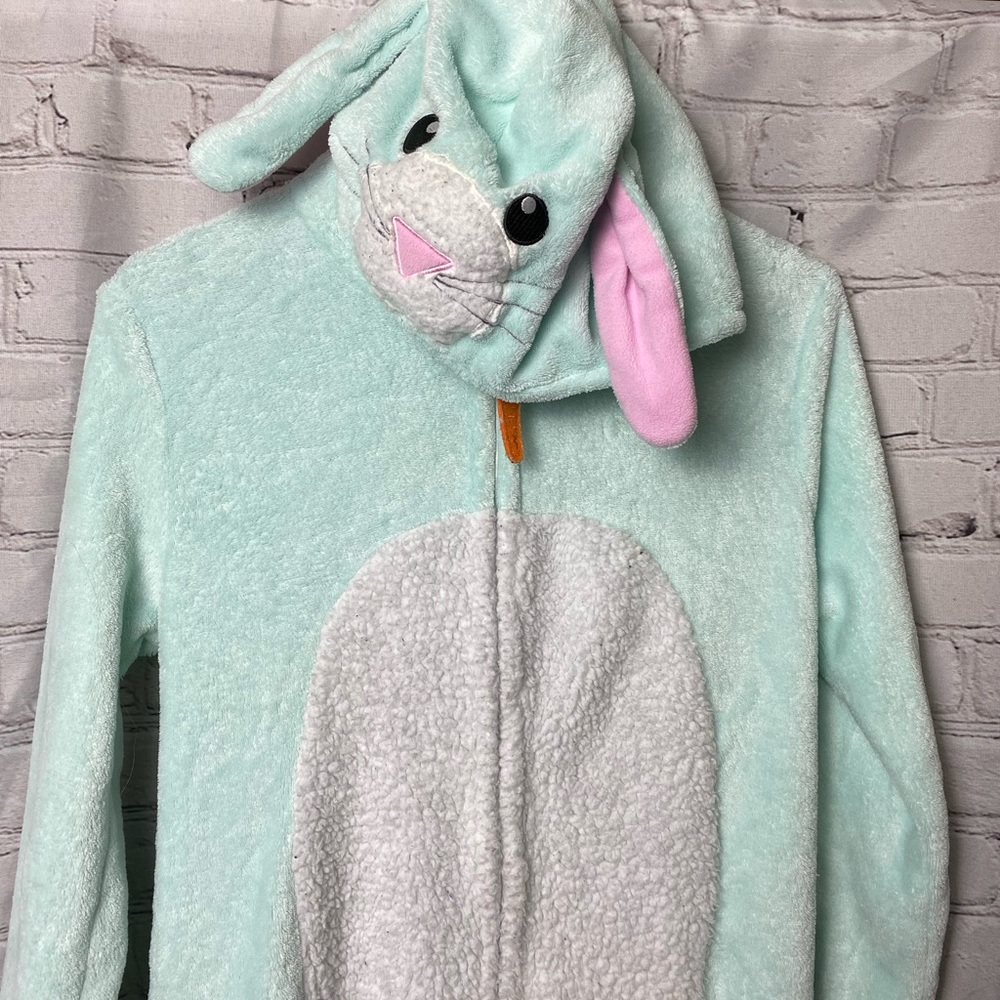 Juniors, Bunny One-Piece Pajamas With Hoodie • Size Medium